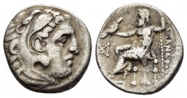 KINGS OF MACEDON. Alexander III.(336-323 BC).Abydos.Drachm.
 
Obv : Head of Herakles right, wearing lion skin.

Rev : AΛΕΞΑΝΔΡΟΥ.
Zeus seated left on ...
