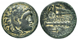 KINGS of MACEDON.Alexander III.(336-323 BC).Uncertain in Western Asia Minor.Ae.

Obv : Head of Herakles right, wearing lion skin. 

Rev : ΒΑΣΙΛΕΩΣ.
Bo...