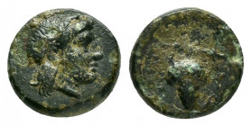 UNCERTAIN.(Circa 3rd-2nd centuries BC).Ae.

Obv : Laureate head of Zeus right.

Rev : Grape bunch.

Condition : Nice green patina.Earthen deposits.Ver...