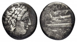 BITHYNIA.Kios.(Circa 350-300 BC).Hemidrachm.

Obv : K.
Laureate head of Apollo right.

Rev : MIΛΗΤΟΣ.
Prow of galley left, ornamented with star.
SNG C...