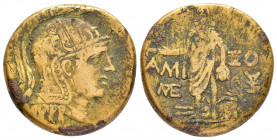 PONTUS.Amisos.Time of Mithradates VI.(Circa 105-85 BC).Ae.

Obv : Helmeted head of Athena right.

Rev : AMIΣOY; Perseus standing facing, wearing point...
