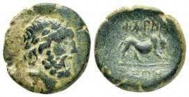 PONTUS.Pharnakeia.(2nd century BC).Ae.

Obv : Laureate head of Zeus to right.

Rev : ΦΑΡΝΑ ΚΕΩΝ.
Zebus bull standing to right on ground line.
RG 3; SN...