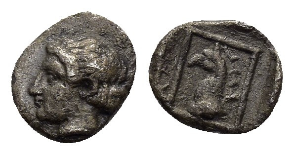 TROAS.Assos.(4th-3rd centuries BC).Obol. 

Obv : Female head left.

Rev : Head o...