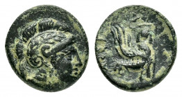 TROAS.Assos.(4th-3rd centuries BC).Ae.

Obv : Helmeted head of Athena right.

Rev : Griffin to right.

Condition : Nice green patina.Very fine.

Weigh...
