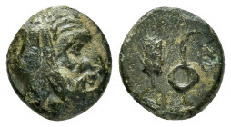 IONIA.Persian Satraps. Autophradates.(circa. 380-350 BC).Ae.

Obv : Bearded head of Autophratades right wearing kyrbasia

Rev : Hook-like symbol or mo...