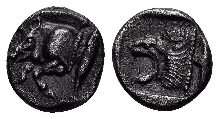 MYSIA.Kyzikos.(Circa 450-400 BC).Obol.

Obv : Forepart of boar left, tunny fish ...
