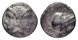 MYSIA.Lampsakos.(Circa 500-450 BC).Obol.

Obv : Janus-faced female head with diadem and earring.

Rev : Head of Athena within incuse square right, wea...