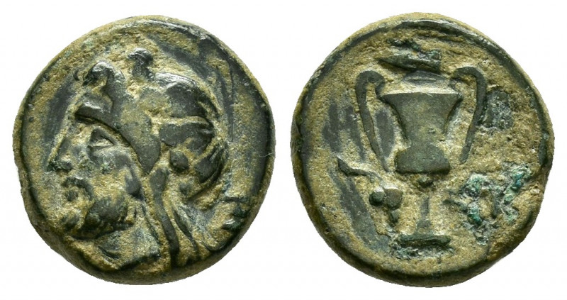 MYSIA.Lampsakos.(Circa 190-85 BC).Ae.

Obv : Head of Priapos left.

Rev : kantha...