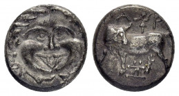 MYSIA.Parion.(4th century BC).Hemidrachm.

Obv : Gorgoneion.

Rev : Bull standing left, head right.

Condition : Darkly toned.Good very fine.

Weight ...