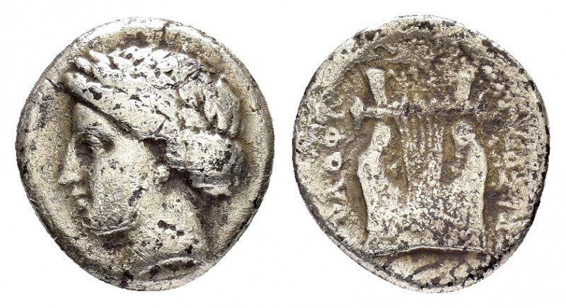 IONIA. Kolophon.(Circa 375-360 BC).Diobol.

Obv : Laureate head of Apollo left.
...