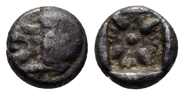 IONIA.Miletos.(Circa 525-475 BC).Obol.

Obv : Forepart of lion to left.

Rev : S...