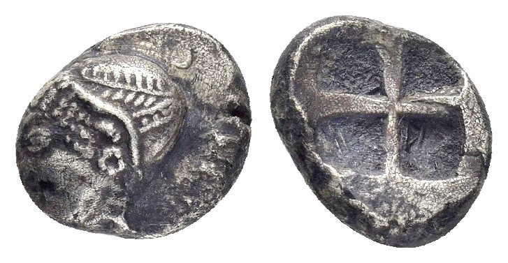 IONIA.Phokaia.(Circa 521-478 BC).Obol.

Obv : Archaic head of Athena left.

Rev ...