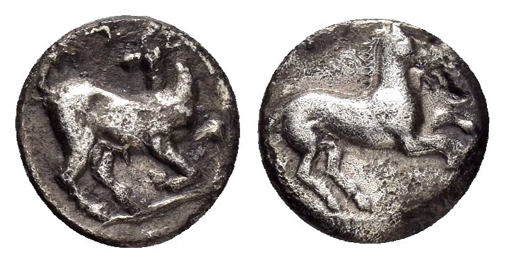 CILICIA.Kelenderis.(Circa 425-400 BC).Obol. 

Obv : KE.
Goat left, head right.

...