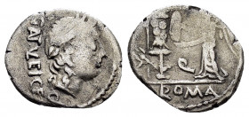 C. EGNATULEIUS.(97 BC).Rome.Quinarius.

Obv : C EGNATVLEI·C·F.
Laureate head of Apollo right.

Rev : Q, ROMA.
Victory standing left, erecting trophy.
...