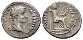 TIBERIUS.(14-37).Lugdunum.Denarius. 

Obv : TI CAESAR DIVI AVG F AVGVSTVS.
Laureate head right.

Rev : PONTIF MAXIM.
Livia seated right, holding scept...