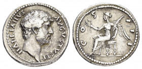 HADRIAN.(117-138).Rome.Denarius. 

Obv : HADRIANVS AVGVSTVS.
Laureate head right, with slight drapery.

Rev : COS III.
Victory seated left on throne, ...