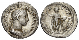 SEVERUS ALEXANDER.(222-235).Rome.Denarius.

Obv : IMP SEV ALEXAND AVG.
Laureate bust right, with slight drapery.

Rev : P M TR P VIIII COS III P P.
So...