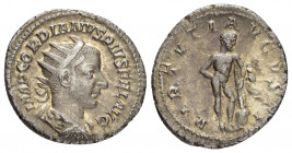 GORDIAN III.(238-244).Rome.Antoninianus. 

Obv : IMP GORDIANVS PIVS FEL AVG.
Radiate, draped and cuirassed bust right.

Rev : VIRTVTI AVGVSTI.
Herakle...