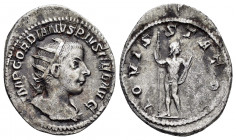 GORDIAN III.(238-244).Rome.Antoninianus. 

Obv : MP GORDIANVS PIVS FEL AVG.
Radiate draped and cuirassed bustof Gordian III to right.

Rev : IOVI STAT...