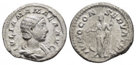 JULIA MAMAEA.(222-235).Rome.Denarius.

Obv : IVLIA MAMAEA AVG.
Draped bust right.

Rev : IVNO CONSERVATRIX.
Juno standing left, holding patera in her ...