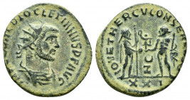 DIOCLETIAN.(284-305).Rome.Follis.

Obv : IMP C C VAL DIOCLETIANVS P F AVG.
Bust of Diocletian, radiate, draped, right.

Rev : OV ET HERCV CONSER AVGG....