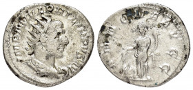 PHILIP I.(247-249).Rome.Antoninianus.

Obv : MP M IVL PHILIPPVS AVG.
Radiate draped cuirassed head right.

Rev : ANNONA AVGG.
Annona, draped, standing...