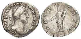 HADRIAN.(117-138).Rome.Denarius.

Obv : IMP CAESAR TRAIAN HADRIANVS AVG.
Laureate bust right, far shoulder draped.

Rev : P - M TR P COS III.
Fortuna ...