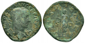 SEVERUS ALEXANDER.(222-235).Rome.Sestertius. 

Obv : IMP ALEXANDER PIVS AVG.
Laureate, draped and cuirassed bust right.

Rev : SPES PVBLOCA S C.
Spes ...