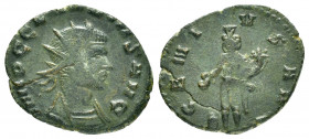 CLAUDIUS II GOTHICUS.(268-270).Rome.Antoninianus.

Obv : IMP C CLAVDIVS AVG.
Radiate head right.

Rev : GENIVS AVG.
Genius standing left, holding corn...
