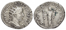 GORDIAN III.(238-244).Antioch.Antoninianus.

Obv : IMP GORDIANVS PIVS FEL AVG.
Radiate draped cuirassed bust right.

Rev : FIDES MILITVM.
Fides, drape...
