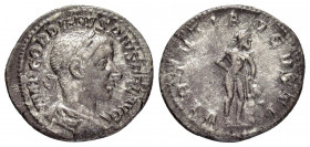 GORDIAN III.(238-244).Rome.Denarius. 

Obv : IMP GORDIANVS PIVS FEL AVG.
Radiate, draped and cuirassed bust right.

Rev : VIRTVTI AVGVSTI.
Hercules st...