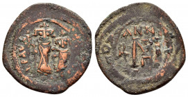HERACLIUS and HERACLIUS CONSTANTINE.(613-641).Constantinople.Follis.

Obv : Heraclius, bearded, on left, and Heraclius Constantine, on right, standing...