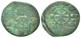 NICEPHORUS III.(1078-1081).Constantinople.Follis.

Obv : IC - XC.
Christ Pantokrator standing facing; star to left and right.

Rev : C - Φ N - Δ. 
Cro...