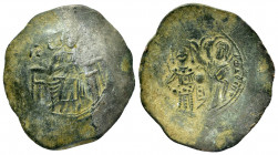 MANUEL I.(1143-1180).Constantinople.Trachy.

Obv : IC - XC.
Christ Pantokrator entrhoned facing.

Rev : MANYHΛ ΔECΠOT.
Manuel standing facing, holding...