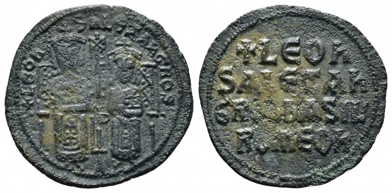 LEO VI.(886-912).Constantinople.Follis.

Obv : + LEOn S ALEXAnGROS.
Leo VI and A...