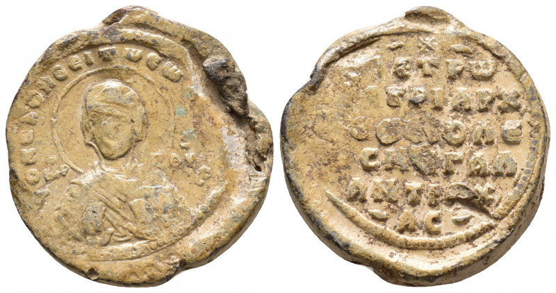 BYZANTINE LEAD SEAL.(Circa 11 th Century).Pb.

Obv : Nimbate facing bust of Sain...