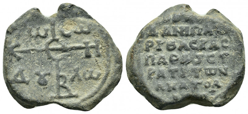 BYZANTINE LEAD SEAL.(Circa 11 th Century).Pb.

Obv : Cruciform invocative monogr...