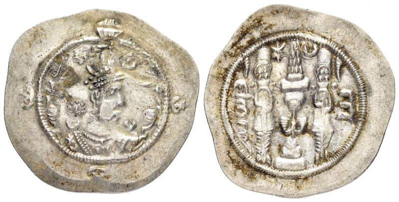 SASANIAN KINGS.VahrāmVI.(590-591).Drachm.

Obv : Bust right, wearing mural crown...