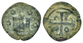 CRUSADERS.Chios.Maona Society.(Circa 1347-1385). Ae. 

Obv : Three-towered castle facade; five rosettes around.

Rev : Cross pattée, with rosette in e...