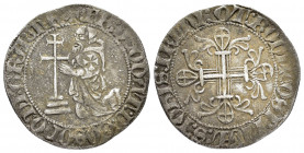CRUSADERS.Knights of Rhodes.(Knights Hospitaller).Hélion of Villeneuve.(1319-1346).Gigliato.

Obv : Grand Master kneeling left; patriarchal cross on t...