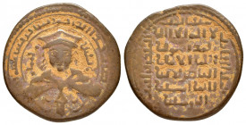 AYYUBIDS.al Adil I Sayf al Din Ahmad.(1193-1200).Mayyafariqin.591 AH.Fals.

Obv : Crowned and draped bust facing.

Rev : Kalima and name of Abbasid ca...