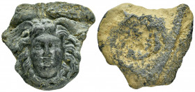 ANCIENT ROMAN BRONZE MASK.(Circa 1st-3rd century).Ae.

Condition : Good very fine.

Weight : 68.8 gr
Diameter : 49X51 mm