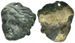 ANCIENT ROMAN BRONZE MASK.(Circa 1st-3rd century).Ae.

Condition : Good very fine.

Weight : 2.2 gr
Diameter : 25X28 mm