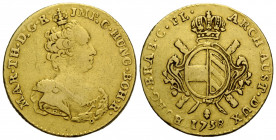 Brabant, Herzogtum / duchy
Maria Theresia, 1740-1780 Souverain d'or 1758. 27.5 mm. Gold 0.919. Austria Holy Roman Empire. Vs. Drapierte Büste von Mar...