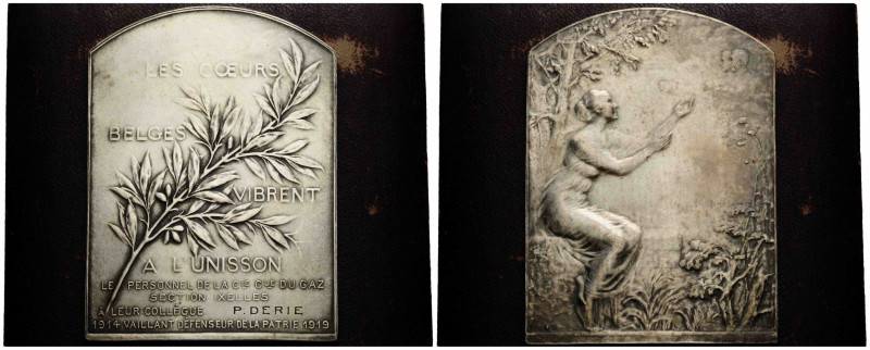 versilberte Bronzeplakette / silver plated Bronze plaque 1915. 82x61.0 mm. Geden...