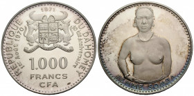 Repuplik
 1000 Francs 1971. 55 mm. Silber / Silver 0.999. Dahomey (Benin). (3 beads between "A" and hallmark). 1er Août 1970. 10 ème Anniversaire. 1....