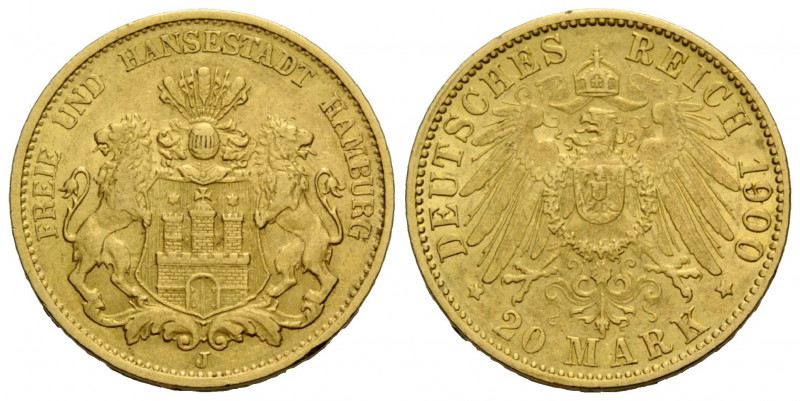 Hamburg, Stadt / city
 20 Mark 1900 Hamburg. 22.6 mm. Gold 0.900. Vs. Freie und...