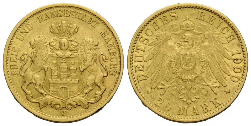 Hamburg, Stadt / city
 20 Mark 1900 Hamburg. 22.6 mm. Gold 0.900. Vs. Freie und...