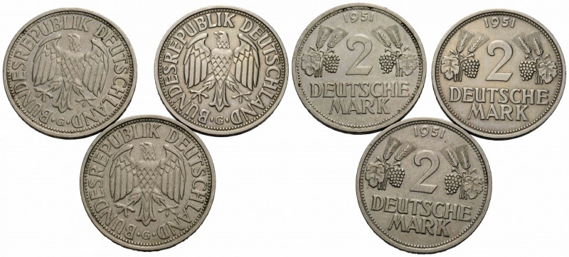 Bundesrepublik / Federal Republic
 2 Deutsche Mark 1951 G. 25.5 mm. 3 Stück / p...