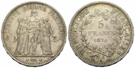 Königreich und Republik / Kingdom and Republic
3. Republik, 1871-1940 5 Francs 1873 A. 37.3 mm. Silber / Silver. Lot 5 Francs à 25 g: 37.4 mm, 1873 A...